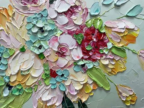 Vista 4 de AZAVY Arte, 24 x 48 pulgadas, moderno ramo de flores texturizadas pintadas a mano, arte de pared, pinturas al óleo florales sobre lienzo, naturaleza