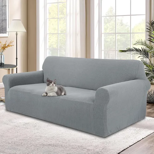 Vista 60 de Funda elástica para sofá, lavable, protector de muebles con espuma antideslizante y parte inferior elástica para niños, perros (sofá biplaza/beige)