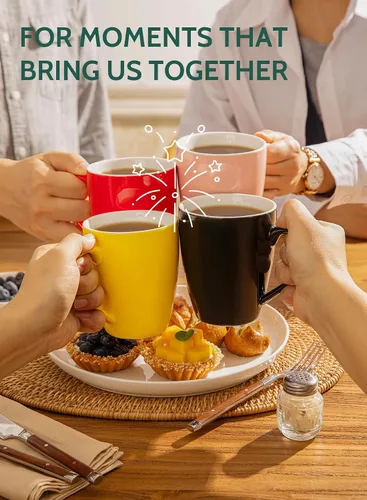 Vista 7 de Sweese Tazas de café de porcelana – 16 onzas (arriba al borde) para café, latte, té, cacao, juego de 4, negro