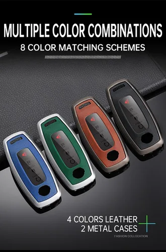 Vista 5 de ontto Funda de cuero y marco de metal para llavero, protección completa, antiarañazos, ajuste para Nissan Rogue Pathfinder X-trail Versa Kicks Ariya