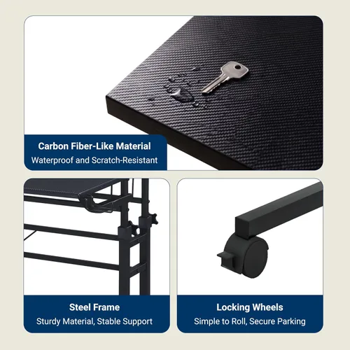 Vista 6 de Techni Mobili Escritorio con ruedas de altura ajustable con soporte para tazas, color negro