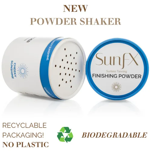 Vista 3 de SunFX Polvo fijador – Velo de acabado de bronceado post aerosol, polvo de bronceado sin sol, brillo translúcido, brillo corporal sin talcless