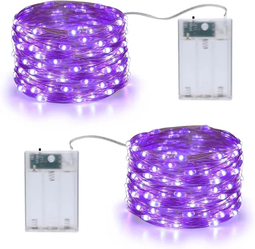 Vista 12 de Joomer Guirnalda de luces LED que funcionan con pilas, paquete de 2 50 luces LED cortables de 16 pies con temporizador para dormitorio, fiestas