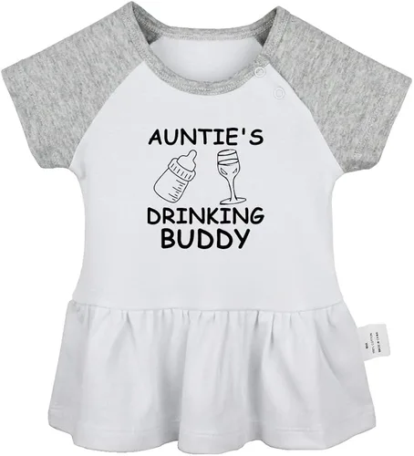 Vista 4 de 2PCS, Auntie's Drinking Buddy & If Mom Says No My Aunt Will Say Yes Funny Dresses Infant Baby Girls Princess Dress Ruffle