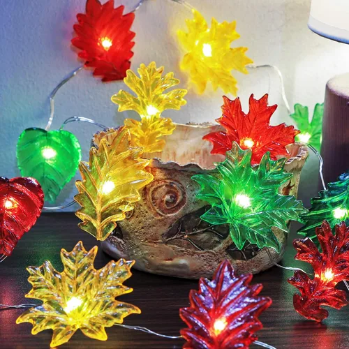 Vista 6 de HXT BARTLETT - Guirnalda de luces de otoño para decoración de otoño, funciona con pilas, 10 pies, 30 LED, interior/exterior, decoración de hojas