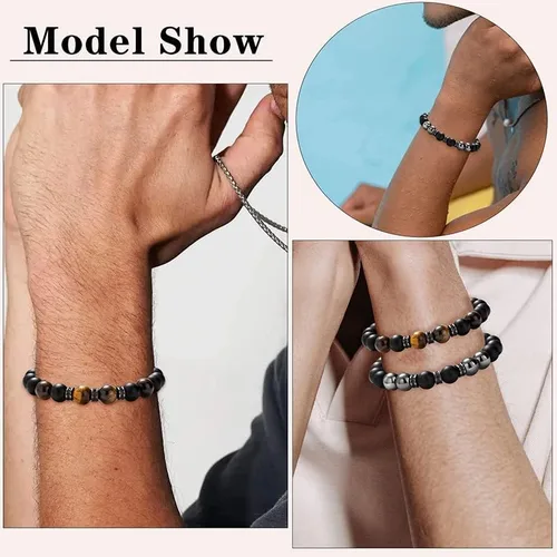 Vista 5 de putouzip Pulsera de cuentas de cuerda trenzada de obsidiana natural, regalos para mi hombre, hijo, nieto, novio, marido, papá, hermano, aniversario