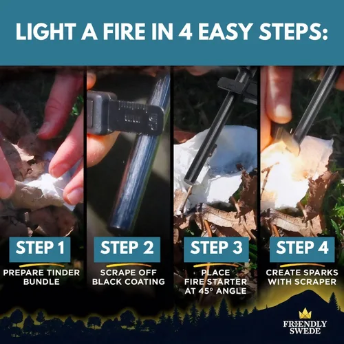 Vista 6 de The Friendly Swede Ferro Rod Herramienta Iniciadora de Fuego — Herramienta de Supervivencia Iniciadora de Fuego de Pedernal y Acero con Mango