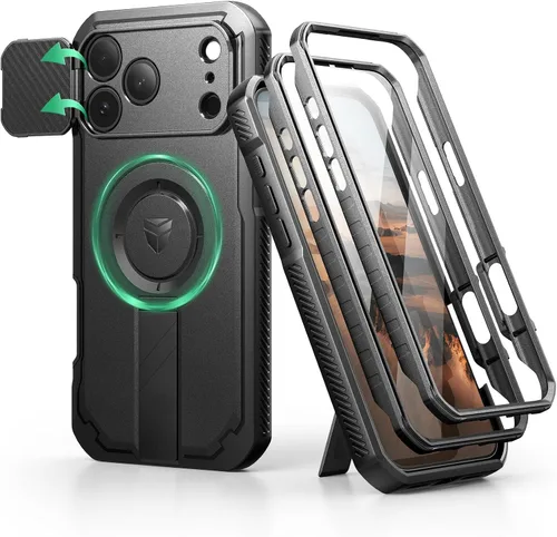 Vista 96 de Dexnor - Funda para iPhone 12 & iPhone 12 Pro con tapa deslizante para cámara, soporte ajustable y protector de pantalla integrado, carcasa