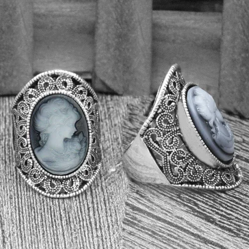 Vista 6 de Anstory Conjuntos de joyas de cameo de estilo vintage, collar de cameo, aretes, anillo y pulsera de moda, Resina