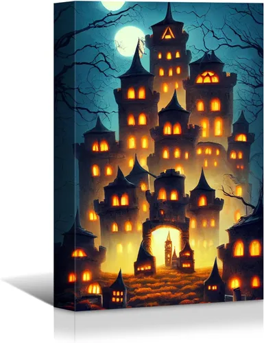 Vista 17 de Wewejia -Lienzo de Halloween pintura de pared de máscara de Halloween rojo/azul fantasma imagen póster impresiones de Halloween arte de pared