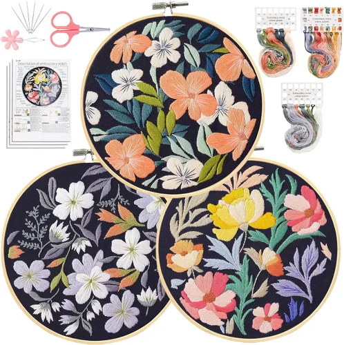 Vista 24 de Santune Paquete de 4 kits de bordado para principiantes, kits de punto de cruz y punto de aguja para adultos, juegos de punto con patrón de abeja