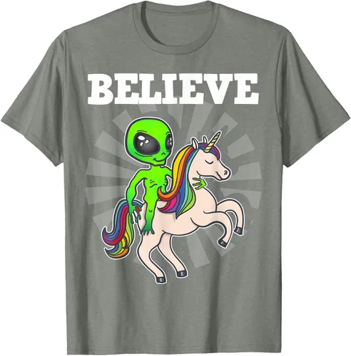 Vista 37 de Believe Space Alien Riding Unicorn - Camiseta de regalo divertida, Negro, S