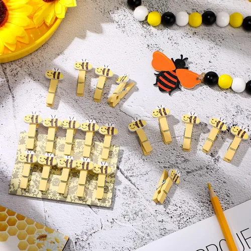 Vista 5 de Unittype 51 Piezas No Digas Bebé Juego de Baby Shower Regalos Incluye Letrero de Baby Shower Tema Abeja y 50 Mini Pinzas de Ropa de Abeja para Niños