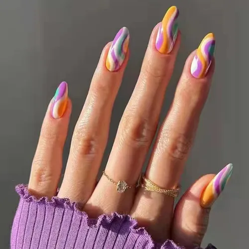 Vista 9 de Uñas postizas a presión de longitud media – 24 piezas de acrílico artificial reutilizables de cobertura completa para mujeres, diseño de corazón