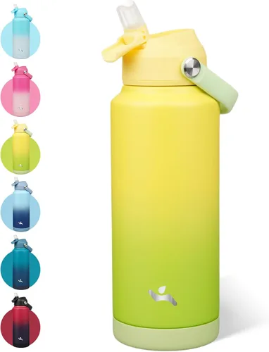 Vista 21 de Konokyo - Botella de agua deportiva aislada de acero inoxidable de 18 onzas con tapa con popote Black; BPA-free, leak-proof sports bottle with