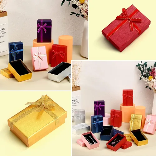 Vista 7 de Juego de caja de regalo de joyería pequeñas cajas de regalo vacías embalaje de joyería decorativo con lazos cajas de cartón Metal Papel Cartón