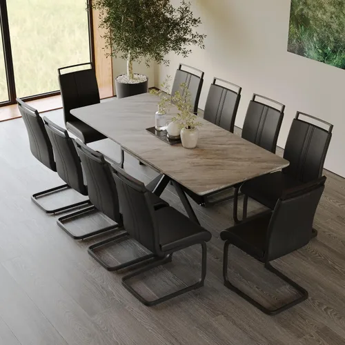 Vista 21 de Mesa de comedor de mármol para 4-8, mesa de comedor extensible de 62.4 a 78.15 pulgadas, mesa de cocina moderna, mesa rectangular que ahorra espacio