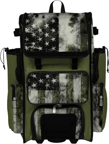 Vista 6 de Boombah Rolling Superpack Baseball/Softball Gear Bag - Telescopic Handle - Holds 4 Bats - Wheeled Version - USA Old Glory Black Ops