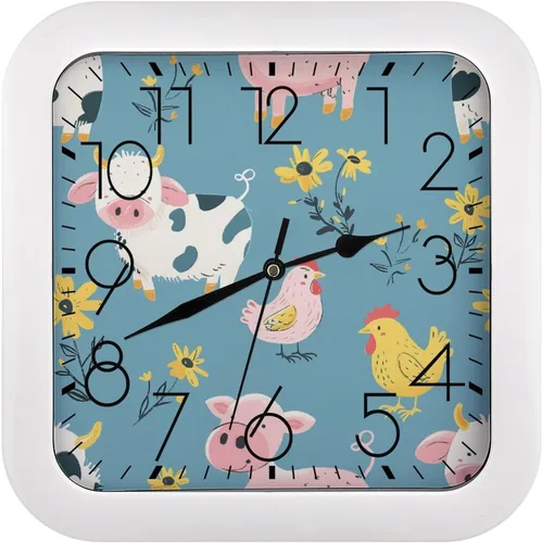 Vista 25 de 10" Square Modern Wall Clock,Art Chicken Animal Painting Print Kitchen Clocks Wall Battery Operated,Silent Non Ticking Unique Funny Cute Wall Clock