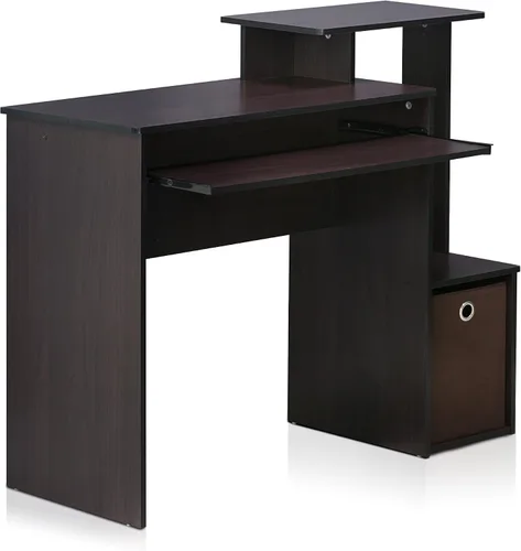 Vista 14 de Furinno Econ Escritorio para Ordenador de Oficina, Pino Ámbar/Negro Side Shelves and Storage Bin, Computer Desk, Office Desk, for Home Office