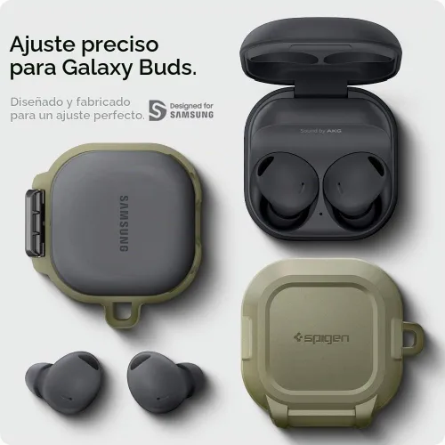 Vista 2 de Spigen Ajuste de bloqueo para Galaxy Buds Core, Buds FE, Buds 2 Pro y Buds Vintage Caqui