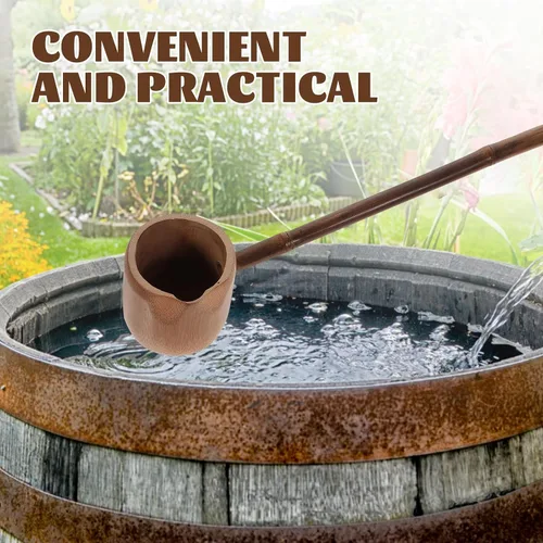 Vista 7 de DOITOOL Cucharón de agua de madera Cucharón de mango largo Dipper de agua ing Scoop Bailer japonés de bambú Cuchara para ceremonia de té Jardín