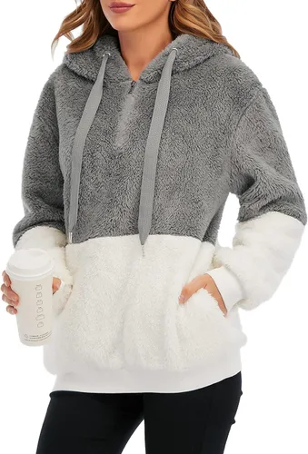 Vista 12 de Century Star Sudadera deportiva mullida de vellón con capucha para mujer de talla extragrande con bolsillos