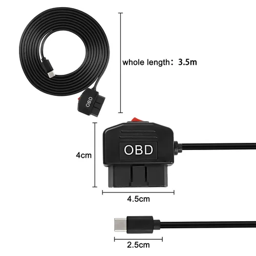 Vista 2 de XMSJSIY Cable de alimentación OBD para cámara de tablero tipo C OBD2 adaptador de cable de alimentación Cable de carga de cable duro con conector