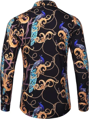 Vista 3 de Pacinoble - Camisa de vestir de manga larga para hombre, diseño de lujo, moderna y estampada.