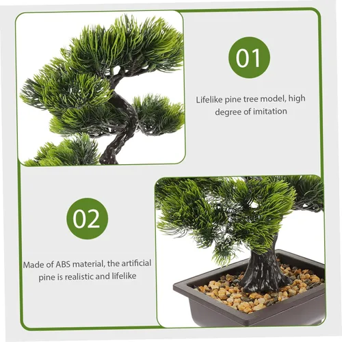 Vista 3 de Árbol de pino bonsái artificial, planta falsa en maceta, adornos para escritorio, estante de oficina en casa, decoración zen, cedro japonés
