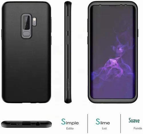 Vista 2 de SURITCH Funda para Samsung Galaxy S9 Plus, [protector de pantalla integrado] negro mate duro protección de cuerpo completo, a prueba de golpes