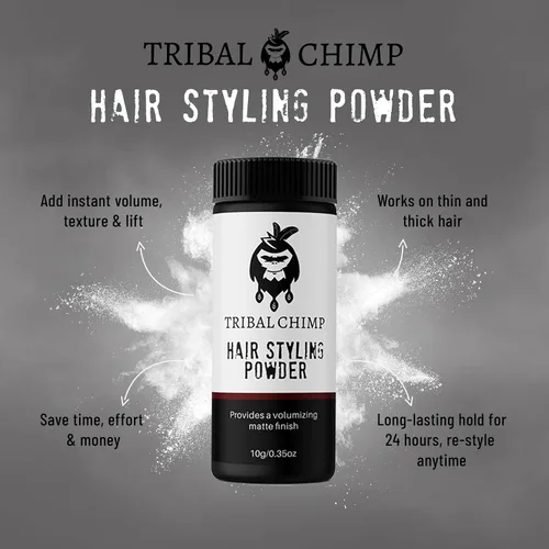 Vista 2 de Tribal Chimp Polvo para peinar el cabello, fijación invisible todo el día y polvo texturizante de volumen para hombres y mujeres, polvo para peinar