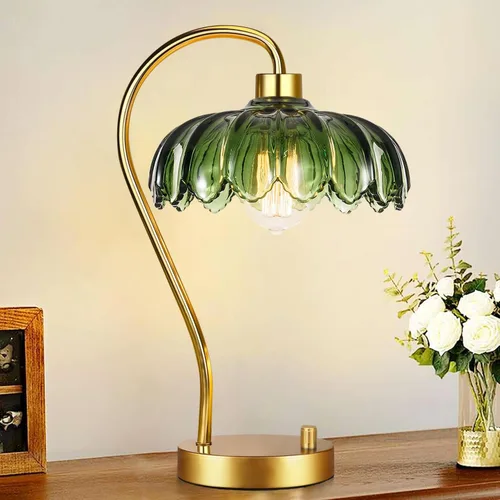 Vista 4 de ILLMTW Lámpara de mesa de flores para dormitorio, sala de estar, pequeñas lámparas doradas, regulables, estilo bohemio, con pantalla de cristal