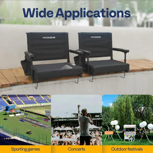 Vista 6 de VIVOHOME Stadium Seats with Back Support, Bleacher Chair for Sports Events Foldable, Easy To Carry, Adjustable Length Shoulder Strap, Two Cup