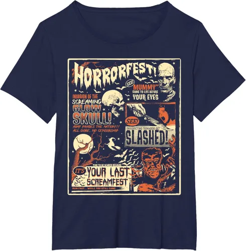 Vista 17 de Vintage Horrorfest Movie Poster Terror Old Time Halloween Camiseta S Negro