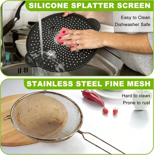 Vista 6 de Pantalla de silicona contra salpicaduras para sartén, protector de salpicaduras de grasa de silicona resistente al calor de 11 pulgadas, protector