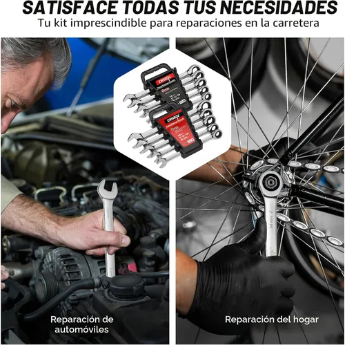 Vista 3 de DISEN Juego de 10 llaves de trinquete SAE y métricas con organizador de estante, acero CR-v premium, 12 puntos, 72 dientes, extremo de caja