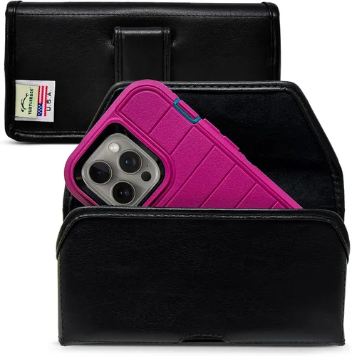 Vista 19 de Turtleback Soporte para cinturón para iPhone 16 Pro, 16e, 15 Pro 14 Pro 13 Pro - Pequeño - Se adapta con fundas delgadas estilo MagSafe, cuero negro
