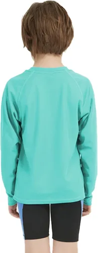 Vista 4 de QBK Camiseta de natación de manga larga para niños, protección solar UV, protección contra erupciones, UPF50+, traje de baño de surf para niños