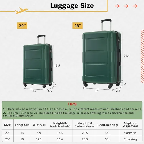 Vista 192 de Merax Equipaje, maleta extensible rígida con ruedas giratorias ligeras, Negro -, 40/48/52