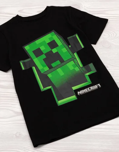 Vista 2 de Minecraft Camiseta para niños Creeper Inside Black de manga corta gamer Top Negro