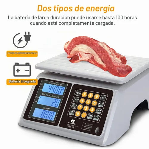 Vista 6 de Báscula comercial impermeable para alimentos BROMECH de 66 libras con cálculo de precios Digital Rechargeable Scale for Meat, Seafood, Produce at