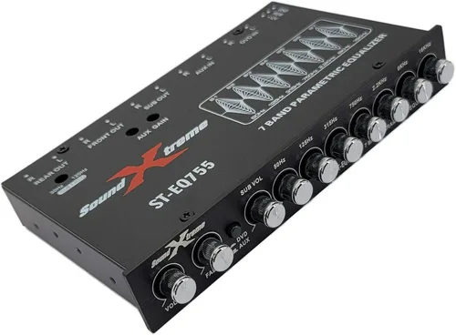 Vista 7 de SoundXtreme ST-EQ755 ecualizador paramétrico de audio para auto de 7 bandas de 1/2 din EQ con salida delantera, trasera + sub de 8 voltios RMS, tres