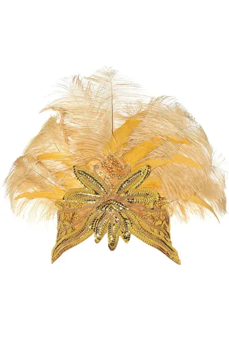 Vista 6 de BABEYOND Diadema de plumas de carnaval Showgirl Concurso Diadema para mujer de los años 20 (dorado)