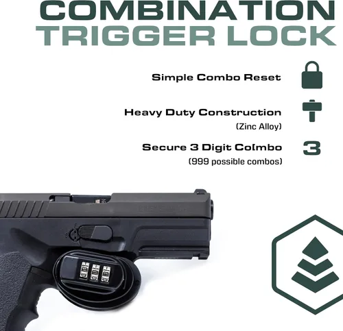 Vista 4 de Evergreen Cerradura de gatillo universal personalizable de combinación de 3 dígitos para pistolas, pistolas, rifles, escopetas, pistolas BB, AR
