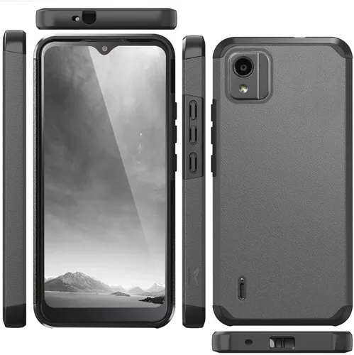Vista 6 de TJS Funda compatible con Nokia C110 N156DL, con protector de pantalla de vidrio templado de doble capa, soporte magnético híbrido a prueba de Gris