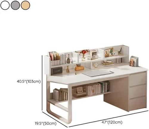 Vista 2 de Escritorio moderno con 3 cajones, mesa de estudio de computadora con gabinete para oficina en casa, estación de trabajo para espacios pequeños Gris