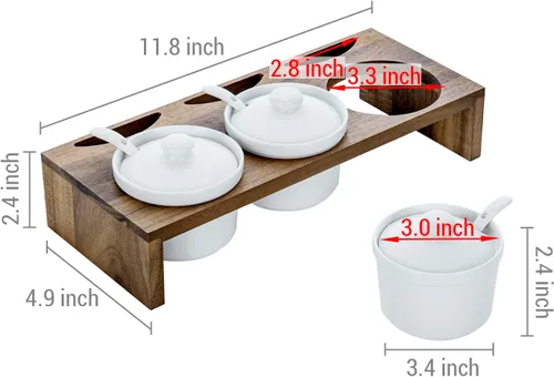 Vista 5 de MyGift Juego de Servir de Condimentos de 10 Piezas Incluye Bandeja de Presentación Elevada de Madera Sólida de Acacia Premium y 3 Cuencos