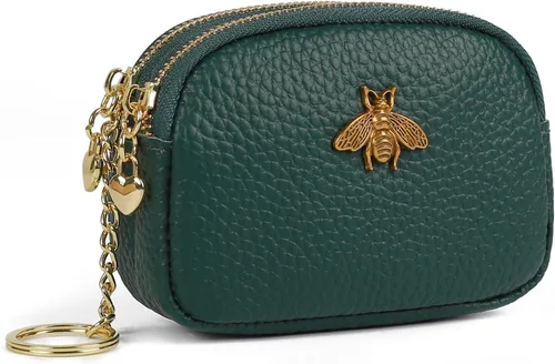 Vista 25 de Monedero de cuero para mujer, billetera pequeña para mujer, bolsa de cambio A-Negro