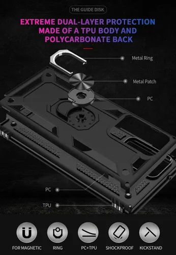 Vista 3 de Note 20 Ultra - Funda para Samsung Note 20 Ultra, con anillo de soporte, soporte ajustable, grado militar, protección resistente, a prueba de Negro